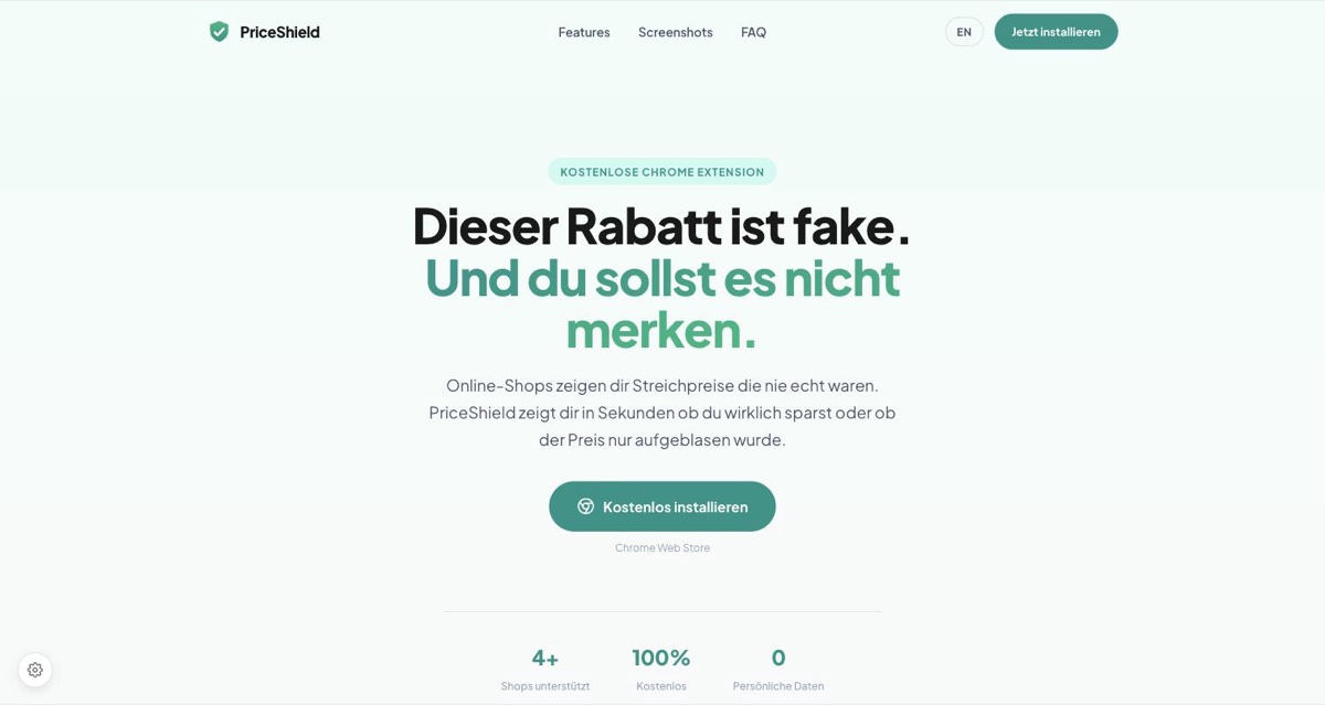 PriceShield Website Hero – Fake-Rabatte erkennen